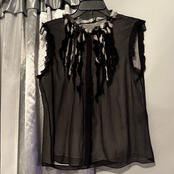 Elie Tahari Black Sheer Blouse with Feather Accents - Picture 1 of 4